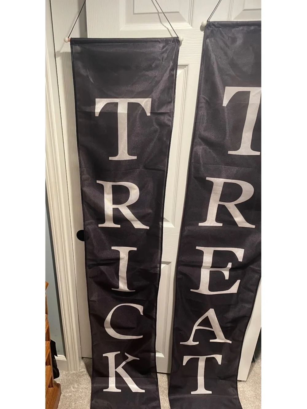 Large Halloween Trick Or Treat Front Door Banner 3 Piece Set Black Fabric New